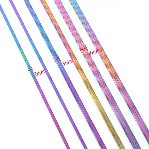 NWT Titanium Rainbow Stainless Steel 3mm Herringbone Snake Chain 18” - Picture 6 of 13